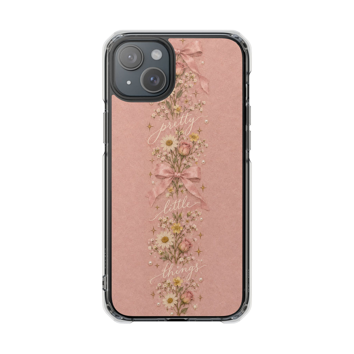 Pink Floral Clear Magnetic Phone Case — “Pretty Little Things” Vintage Daisies
