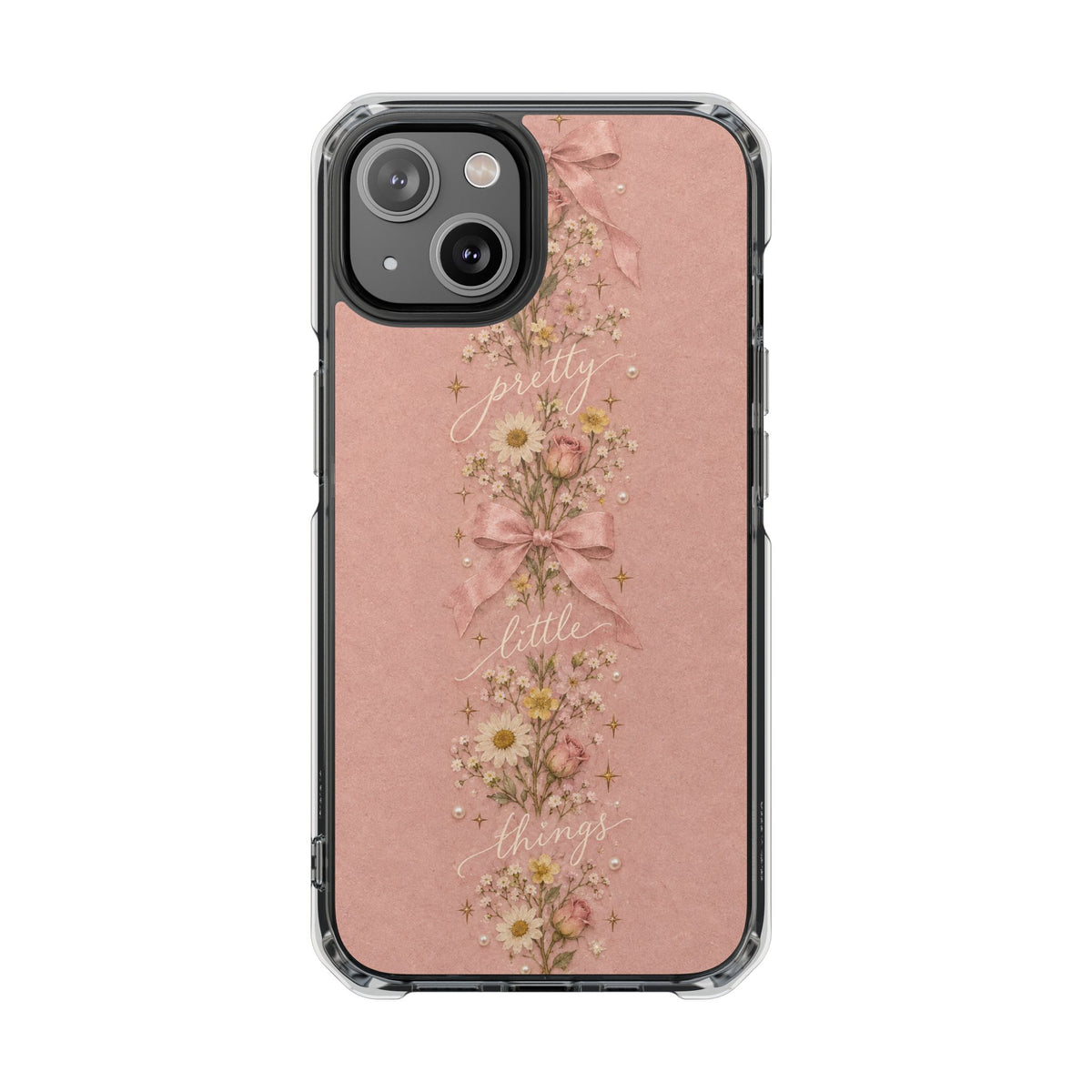 Pink Floral Clear Magnetic Phone Case — “Pretty Little Things” Vintage Daisies
