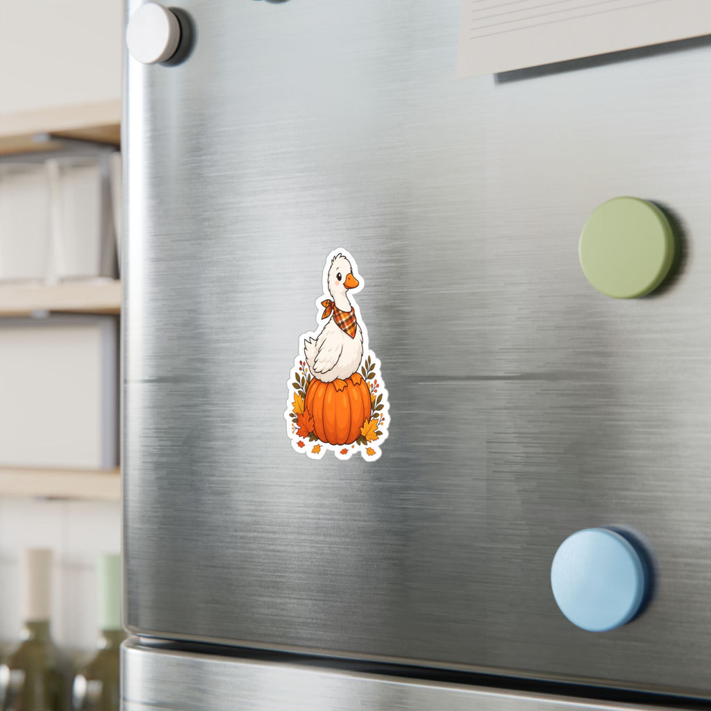 Autumn Goose on Pumpkin Vinyl Sticker — Fall Kiss-Cut Decal