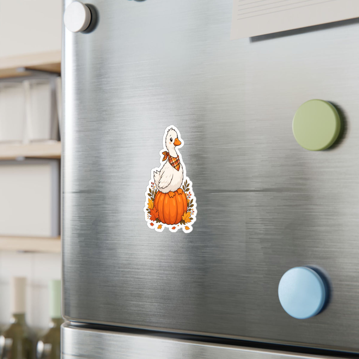 Autumn Goose on Pumpkin Vinyl Sticker — Fall Kiss-Cut Decal