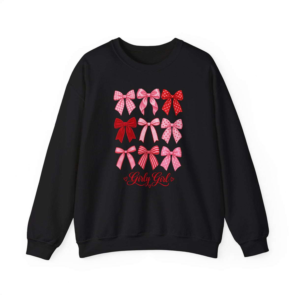 Bow Pattern Crewneck Sweatshirt — 'Lady God' Pink & Red Bows