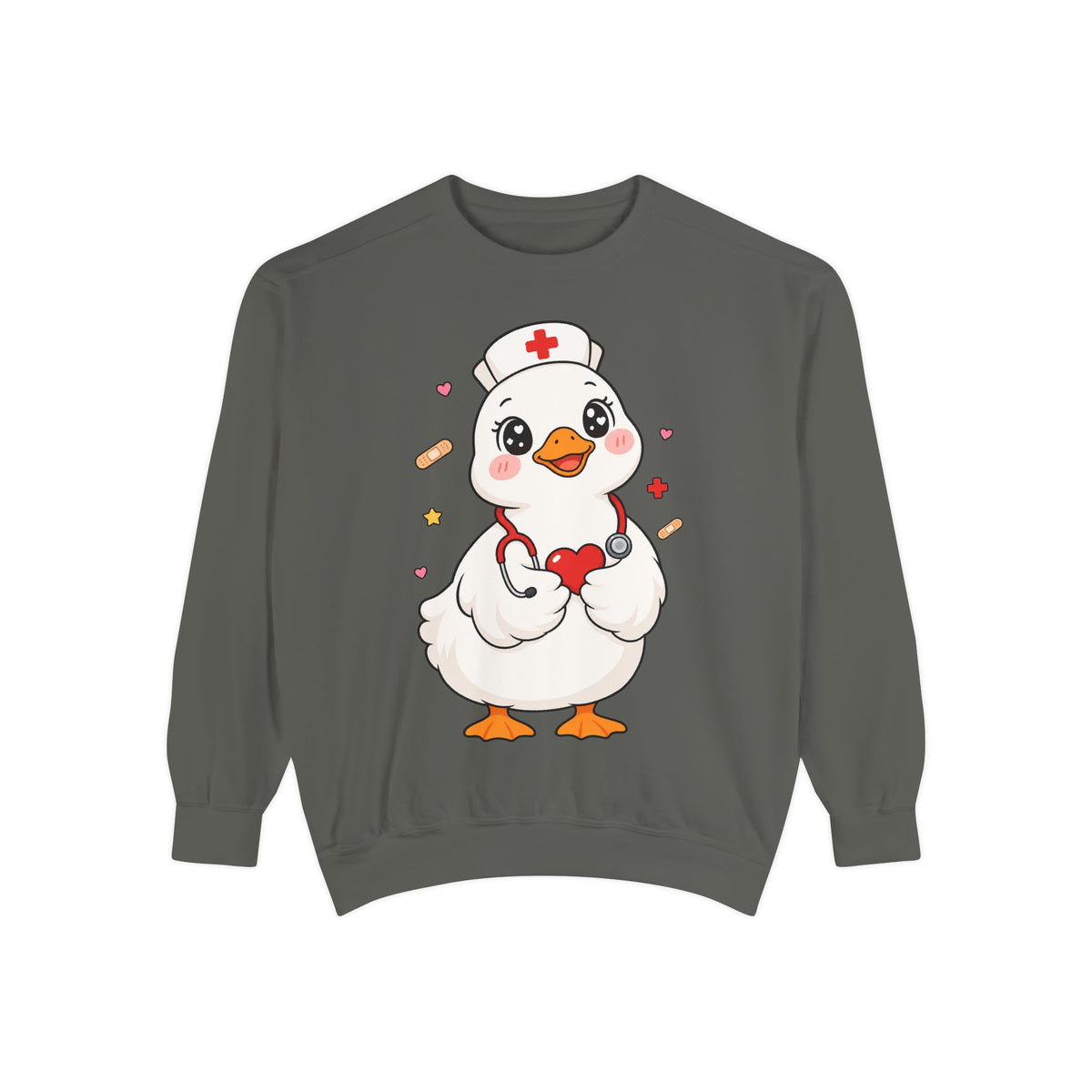 Nurse Duck Sweatshirt — Cute Medical Heart Stethoscope Crewneck