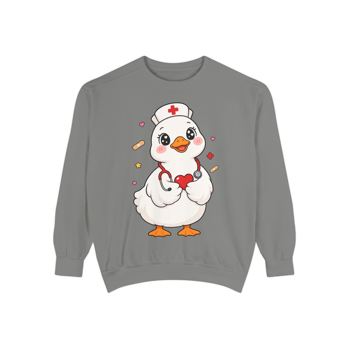 Nurse Duck Sweatshirt — Cute Medical Heart Stethoscope Crewneck