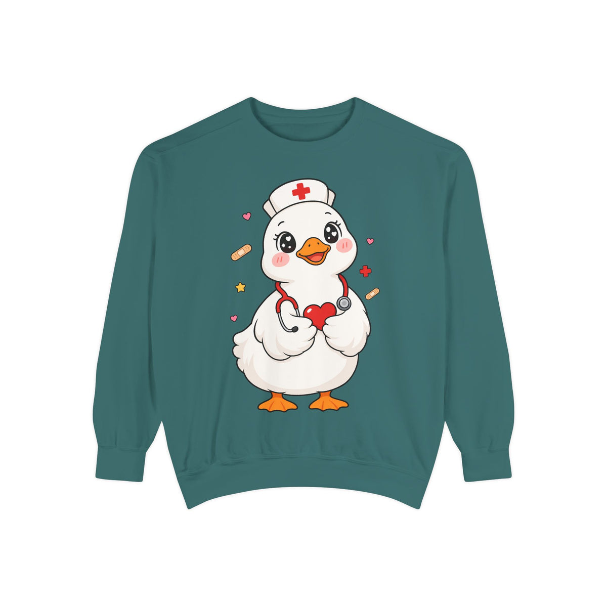 Nurse Duck Sweatshirt — Cute Medical Heart Stethoscope Crewneck