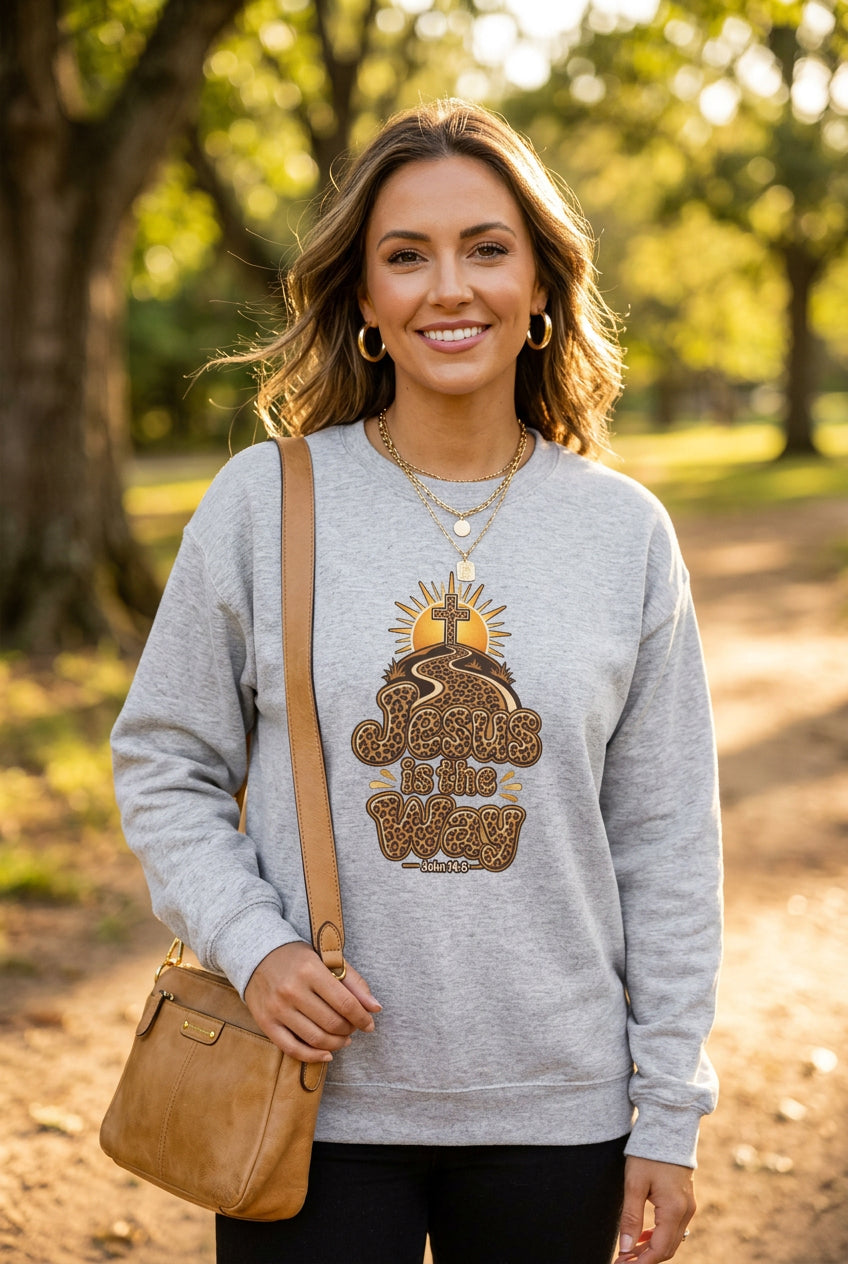 Christian Cross Leopard Print Crewneck Sweatshirt