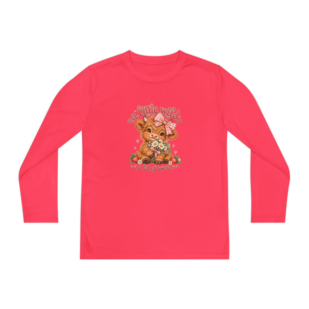 Youth Long Sleeve Tee — 'A Little Wild' Cute Highland Cow Floral Graphic