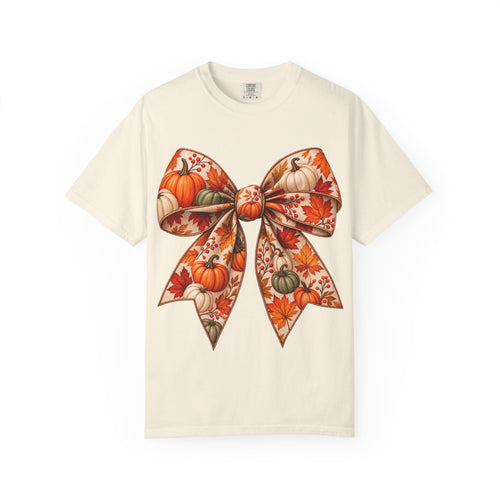 Autumn Pumpkin Bow T-Shirt — Fall Floral Pumpkin Graphic Tee