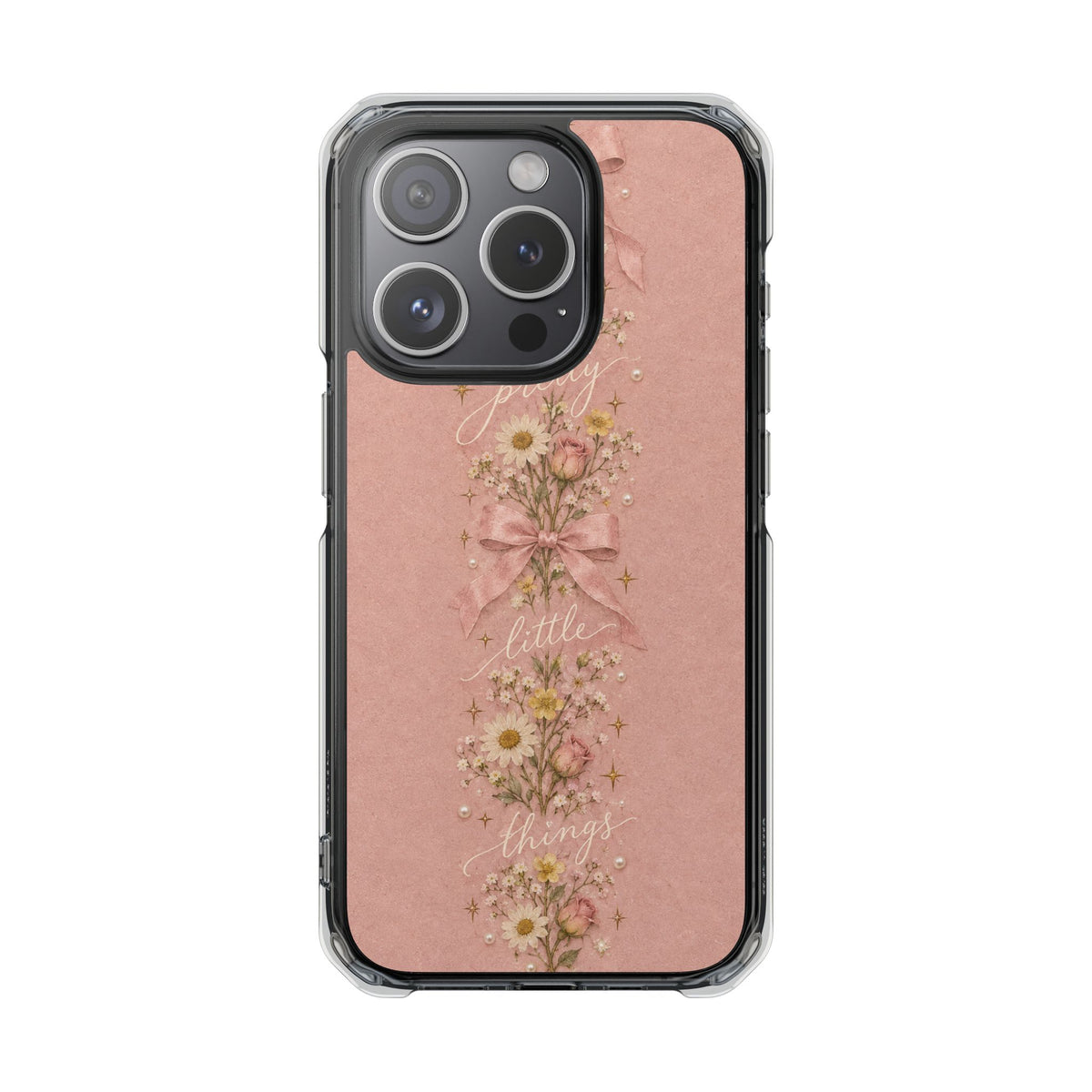 Pink Floral Clear Magnetic Phone Case — “Pretty Little Things” Vintage Daisies