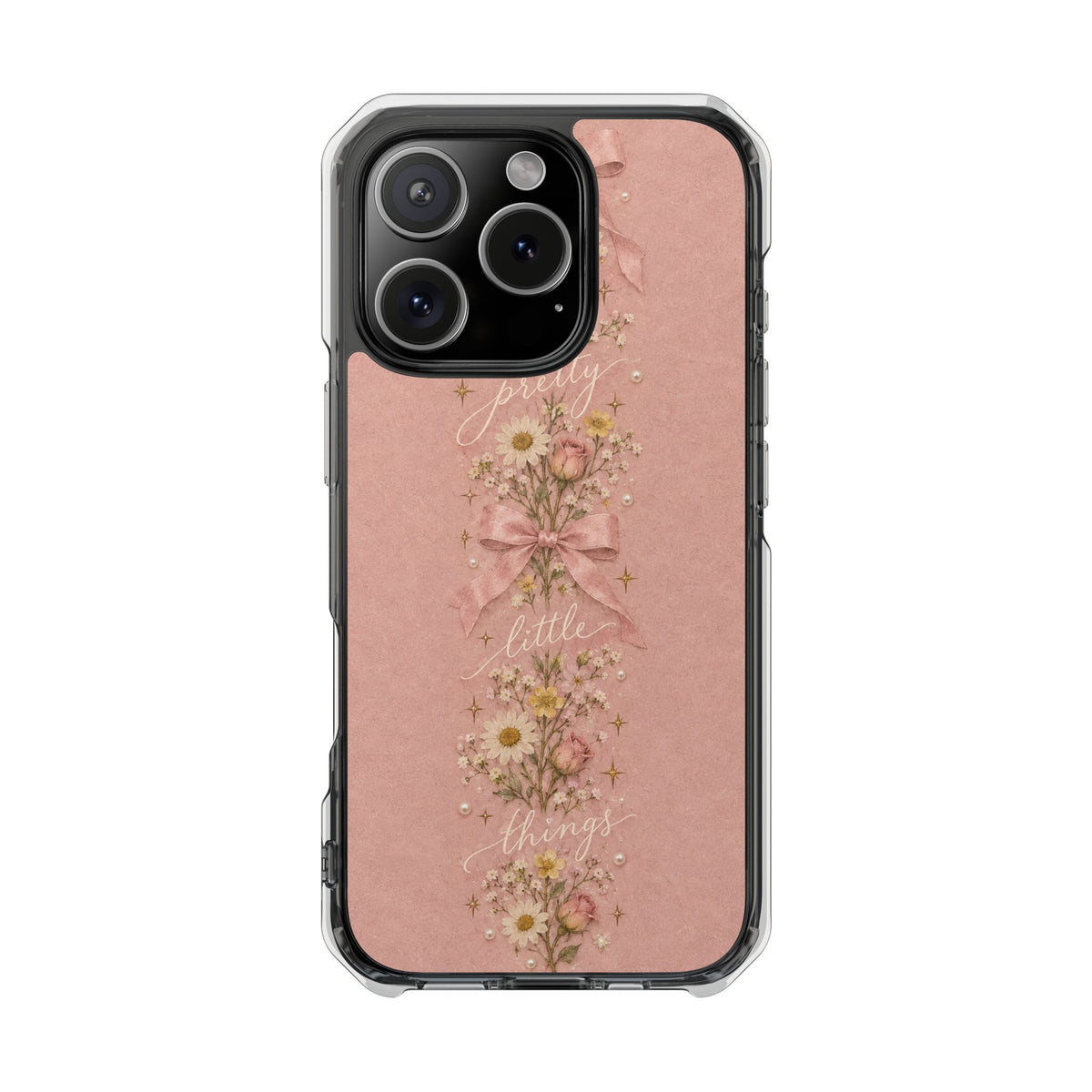 Pink Floral Clear Magnetic Phone Case — “Pretty Little Things” Vintage Daisies