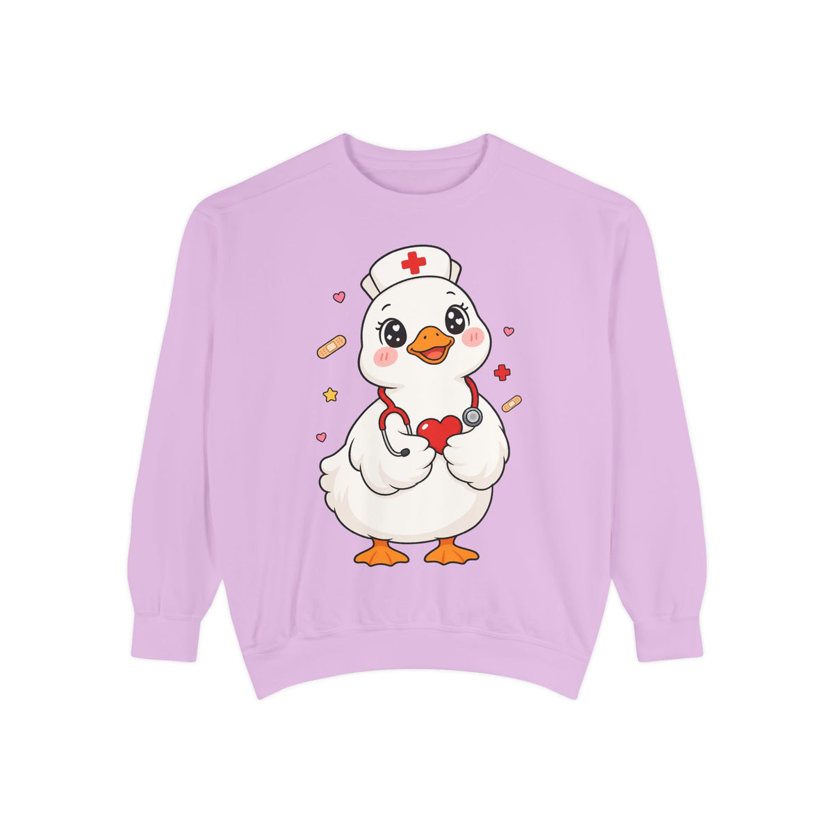 Nurse Duck Sweatshirt — Cute Medical Heart Stethoscope Crewneck