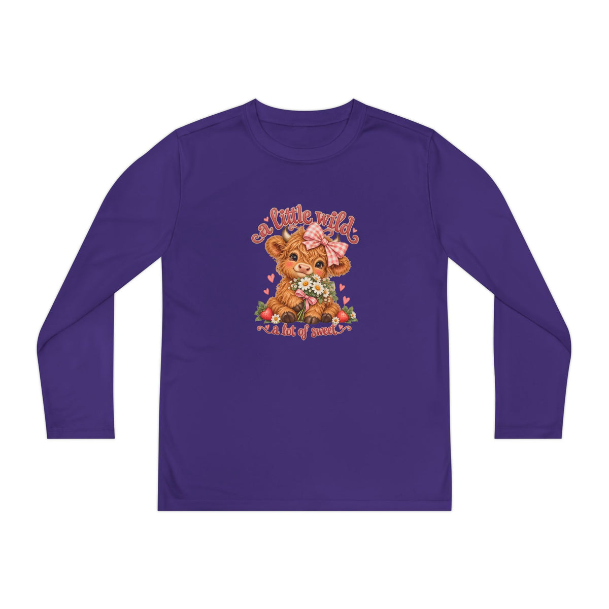 Youth Long Sleeve Tee — 'A Little Wild' Cute Highland Cow Floral Graphic