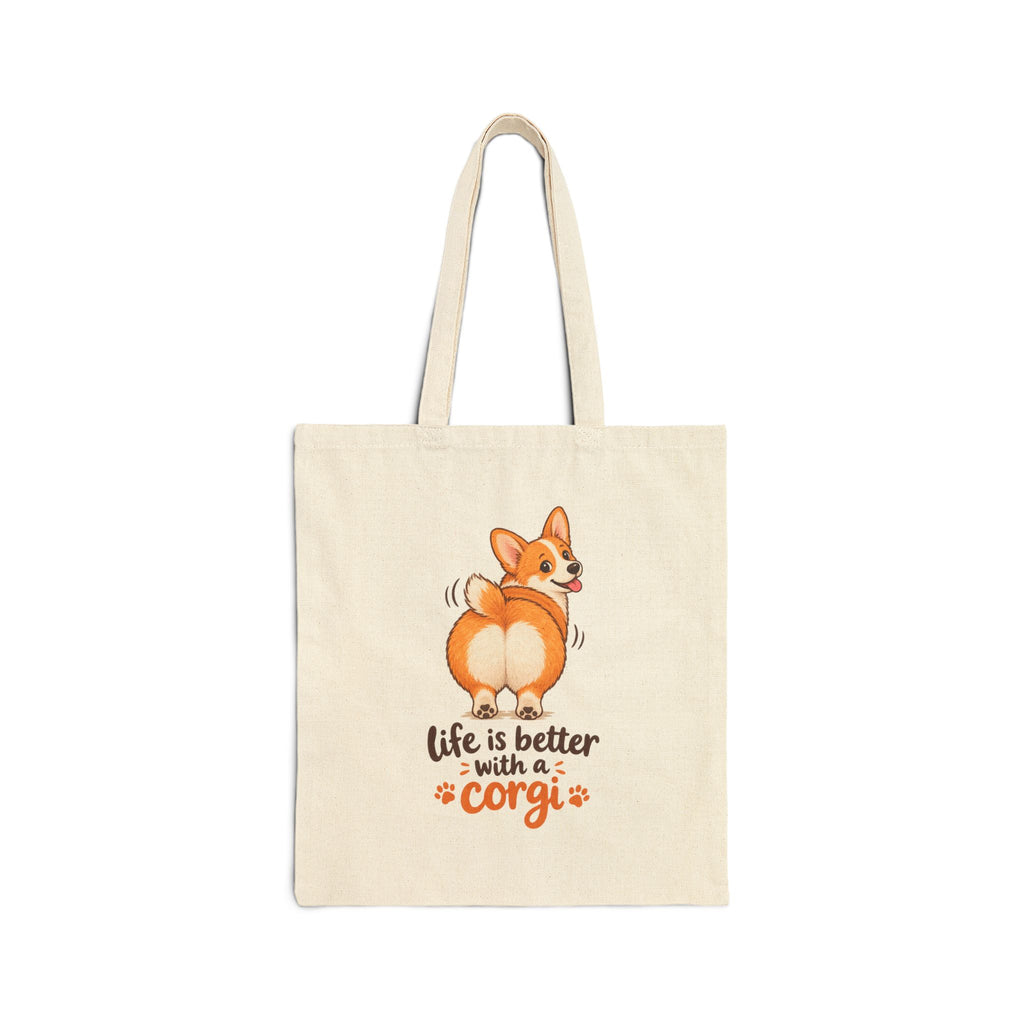 Corgi Tote Bag – "Life Is Better With a Corgi" Cotton Canvas Grocery & Beach Tote