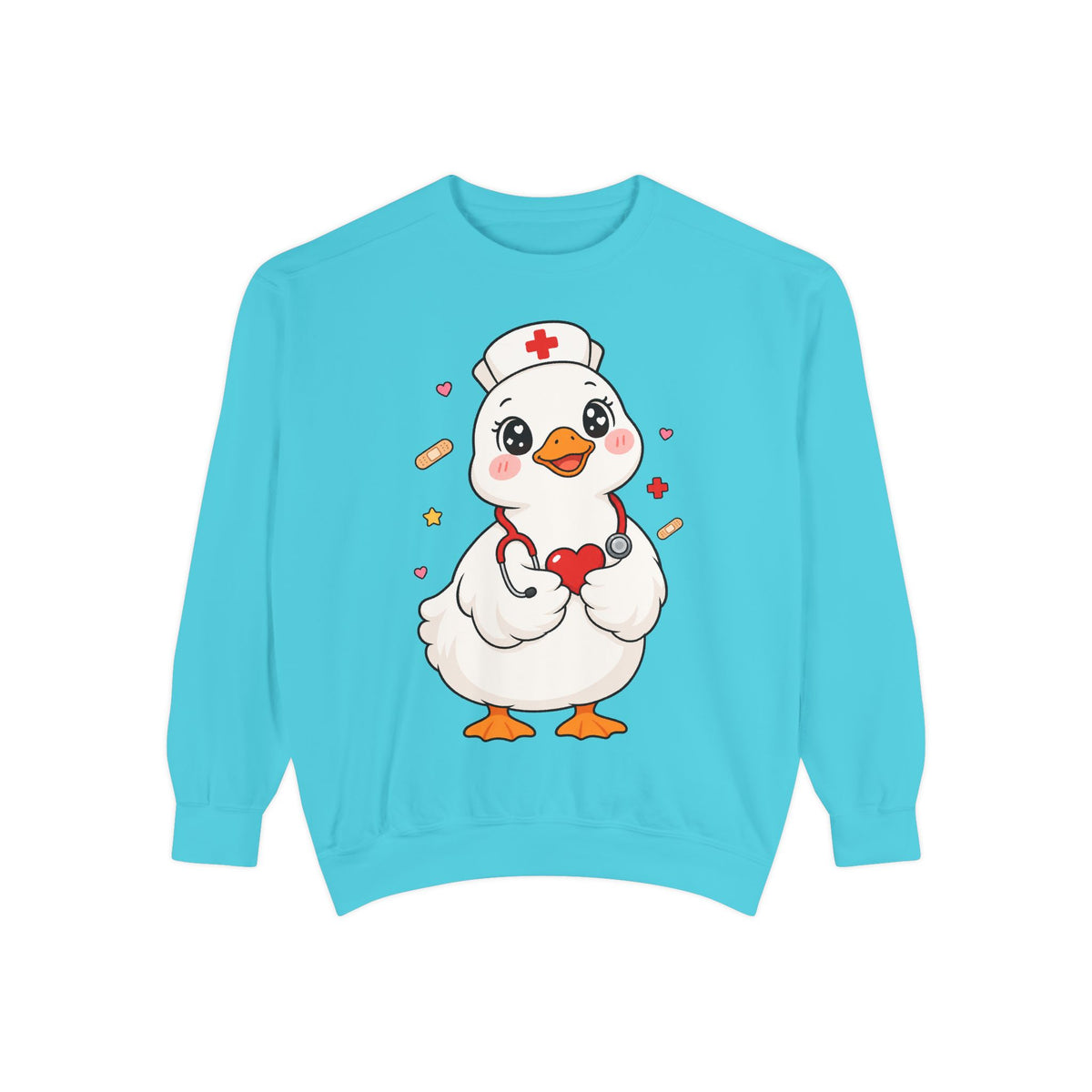 Nurse Duck Sweatshirt — Cute Medical Heart Stethoscope Crewneck