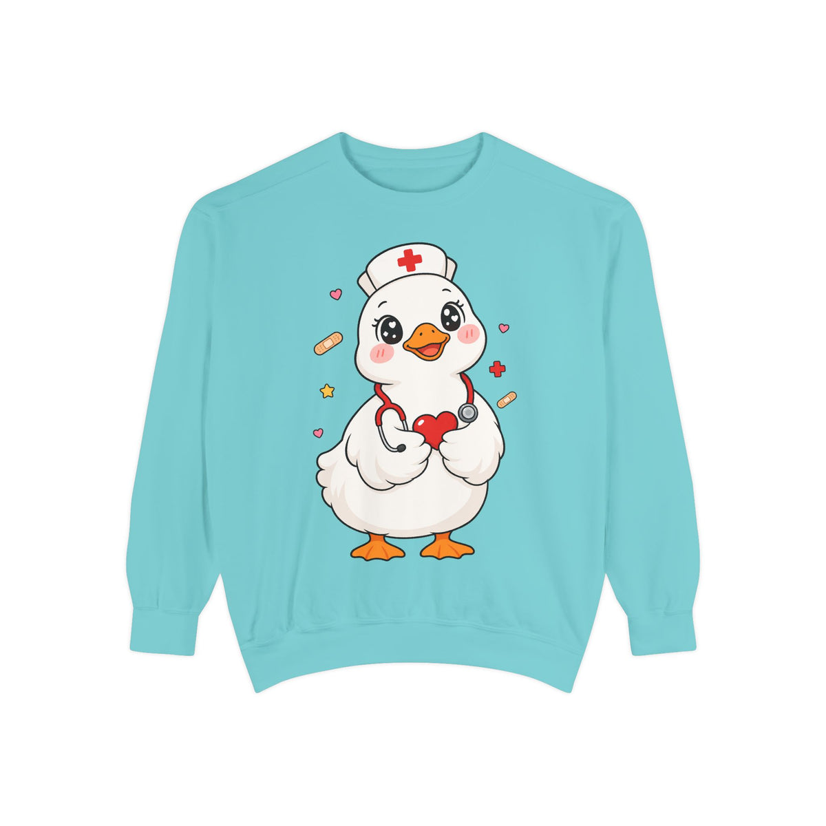Nurse Duck Sweatshirt — Cute Medical Heart Stethoscope Crewneck