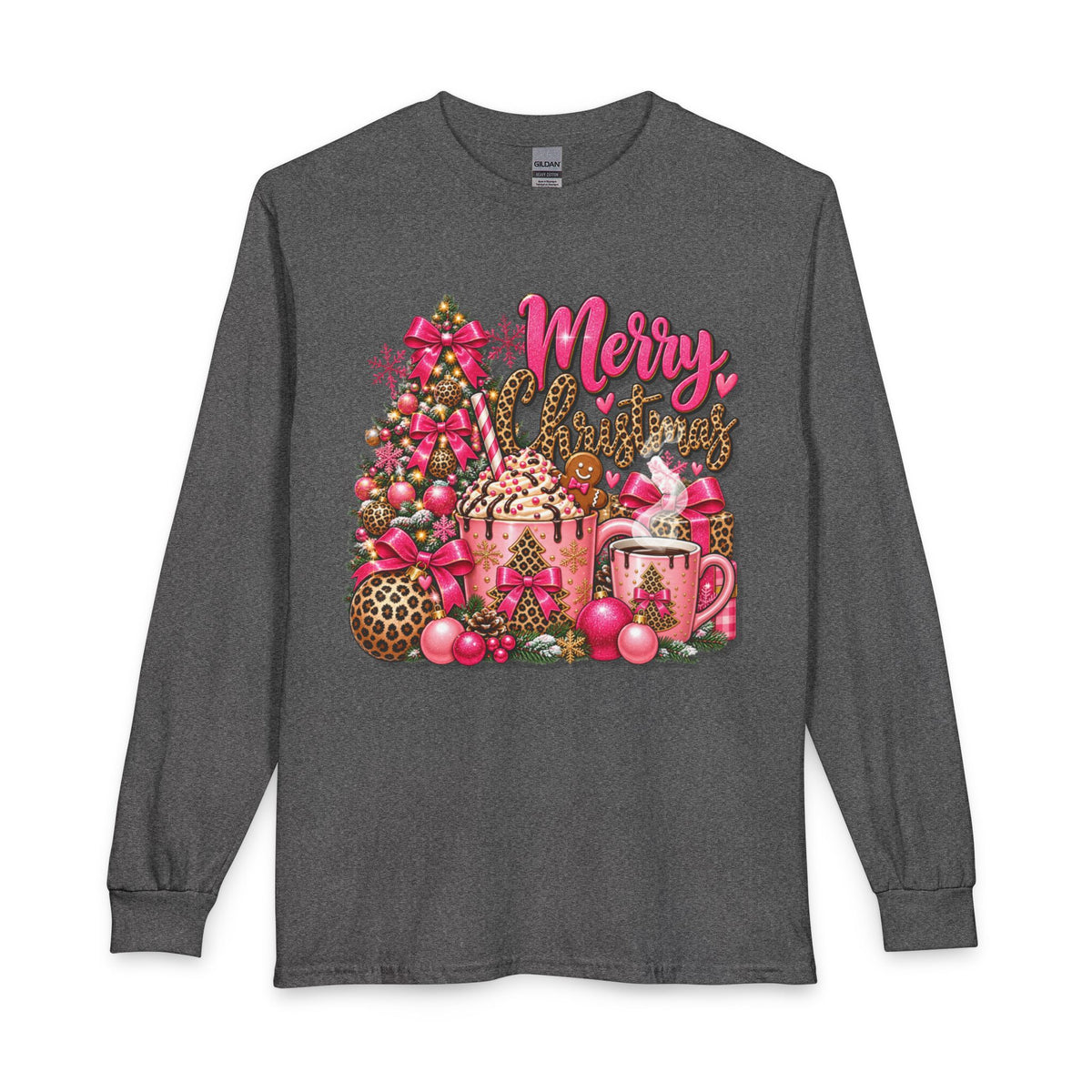 Merry Christmas Pink Leopard Holiday Long Sleeve T-Shirt
