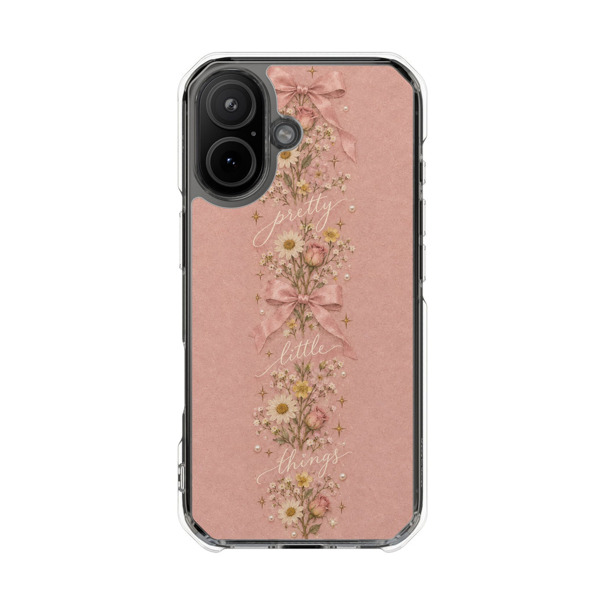 Pink Floral Clear Magnetic Phone Case — “Pretty Little Things” Vintage Daisies