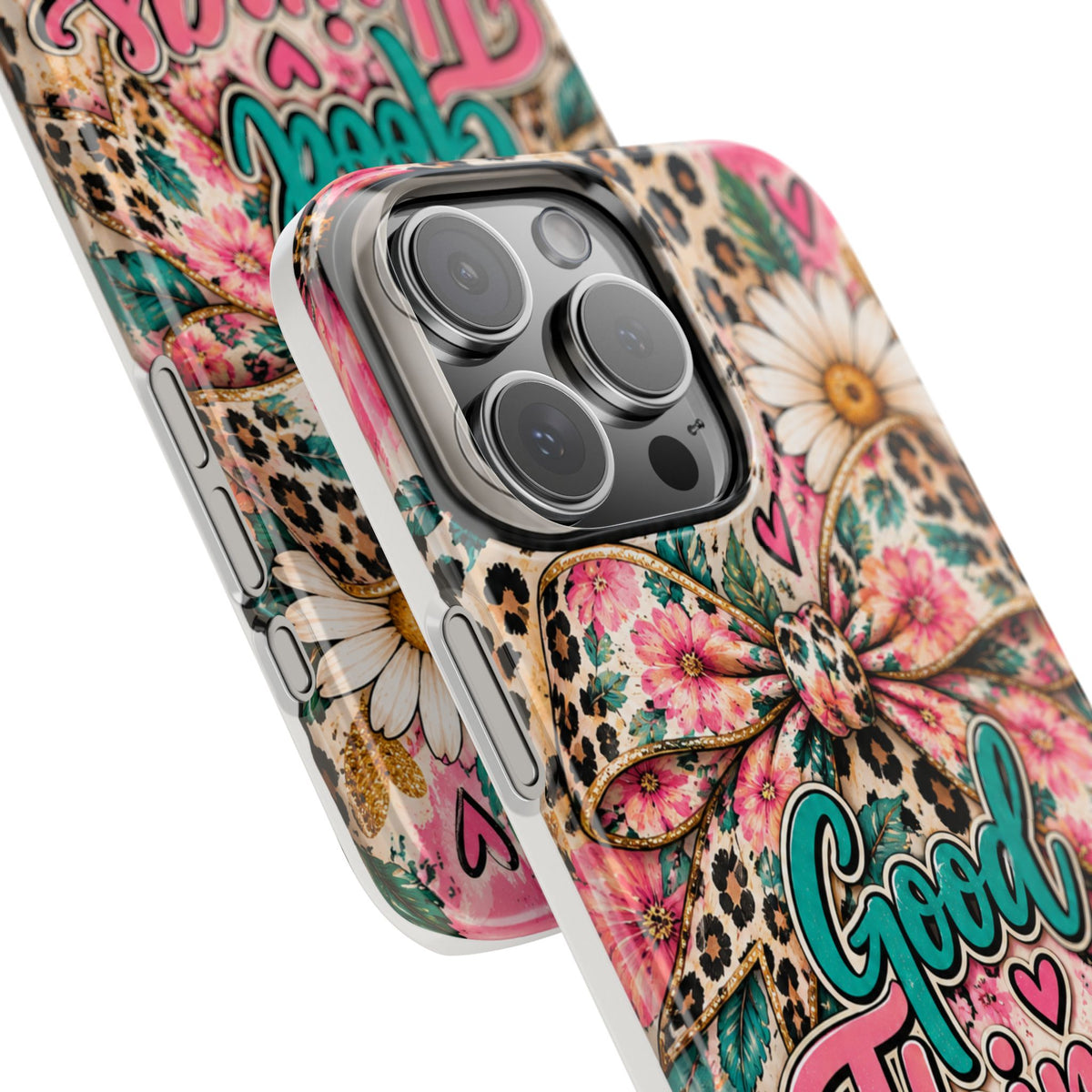 Slim Phone Case — "Good Things Take Time" Floral Leopard Bow Design
