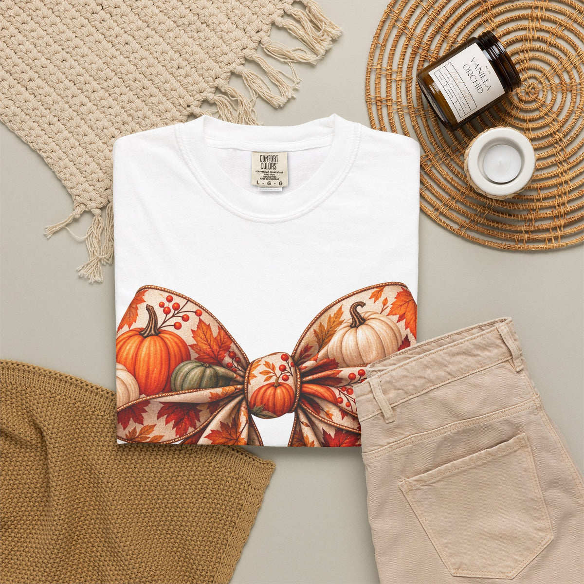 Autumn Pumpkin Bow T-Shirt — Fall Floral Pumpkin Graphic Tee