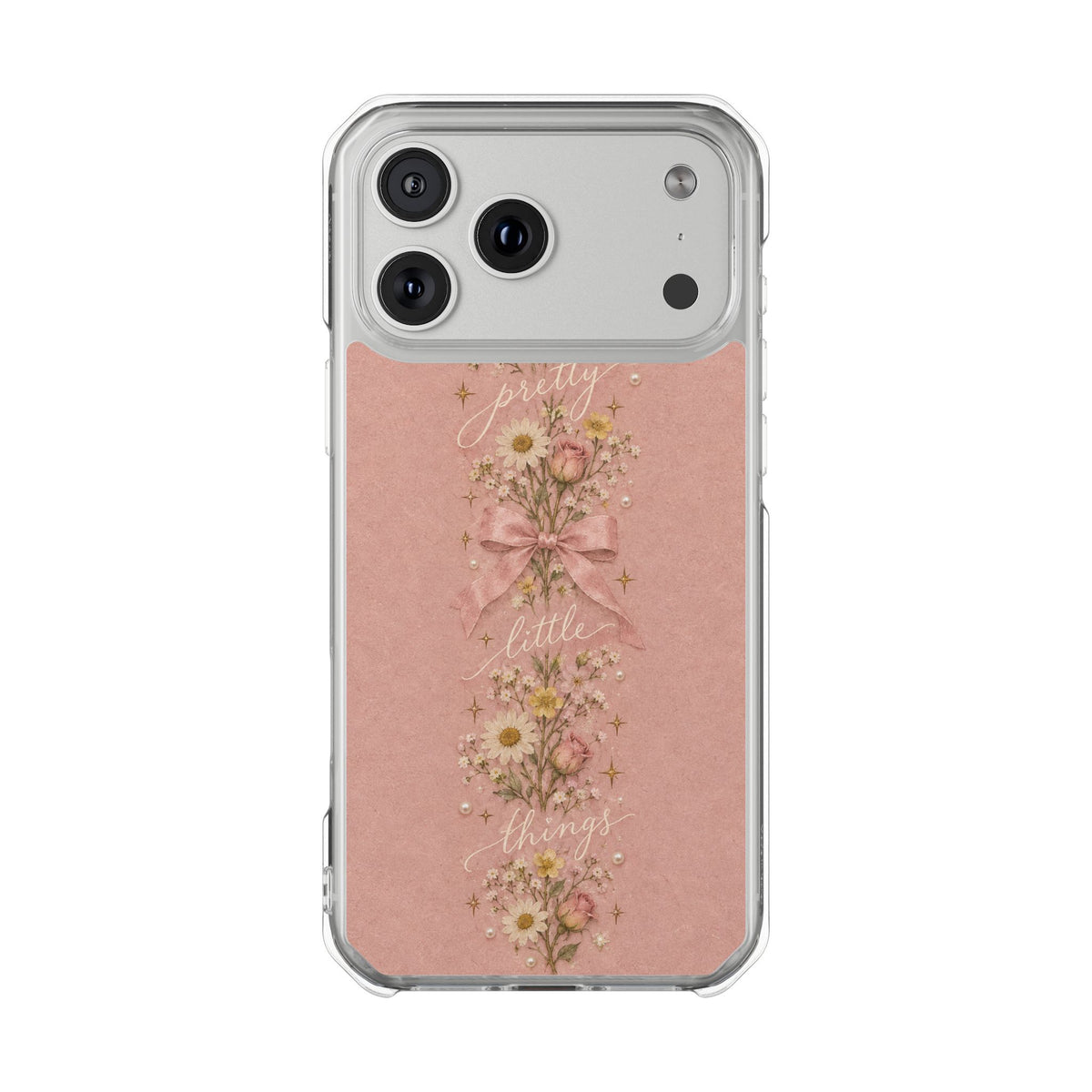 Pink Floral Clear Magnetic Phone Case — “Pretty Little Things” Vintage Daisies
