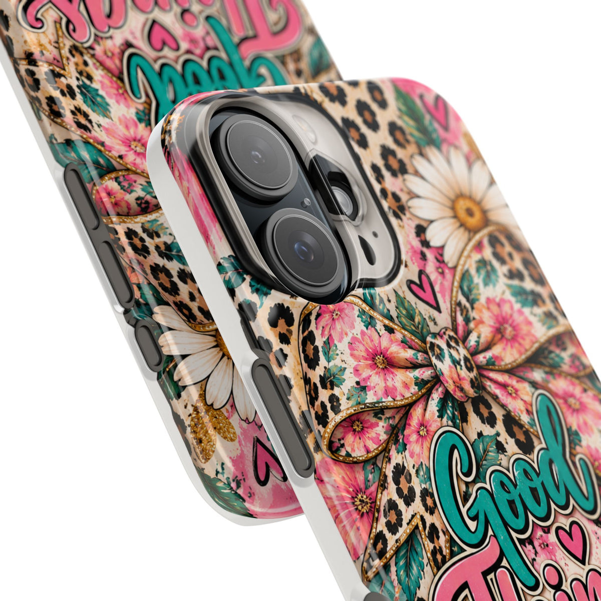 Slim Phone Case — "Good Things Take Time" Floral Leopard Bow Design