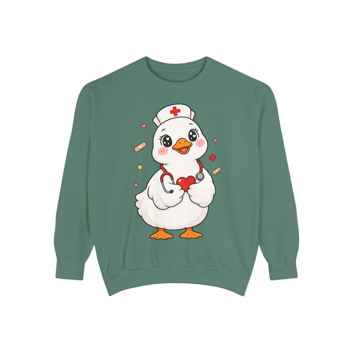 Nurse Duck Sweatshirt — Cute Medical Heart Stethoscope Crewneck