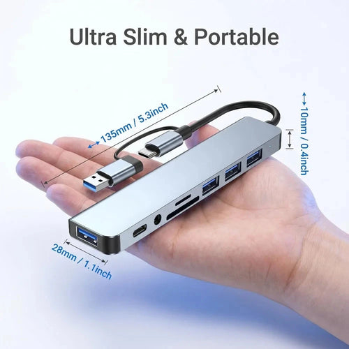 8 in 2 Type C USB HUB Docking Station with 3.5mm Audio Jack for Micro SD Card Reader MacBook Laptop Tablet Phone Disk Converter