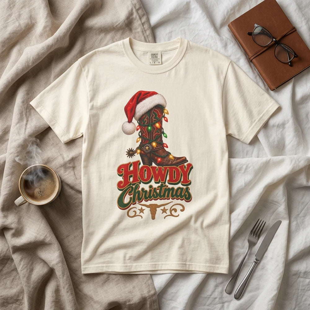 Western Christmas Cowboy Boot T-Shirt