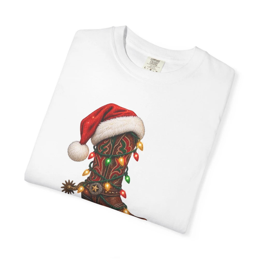 Western Christmas Cowboy Boot T-Shirt