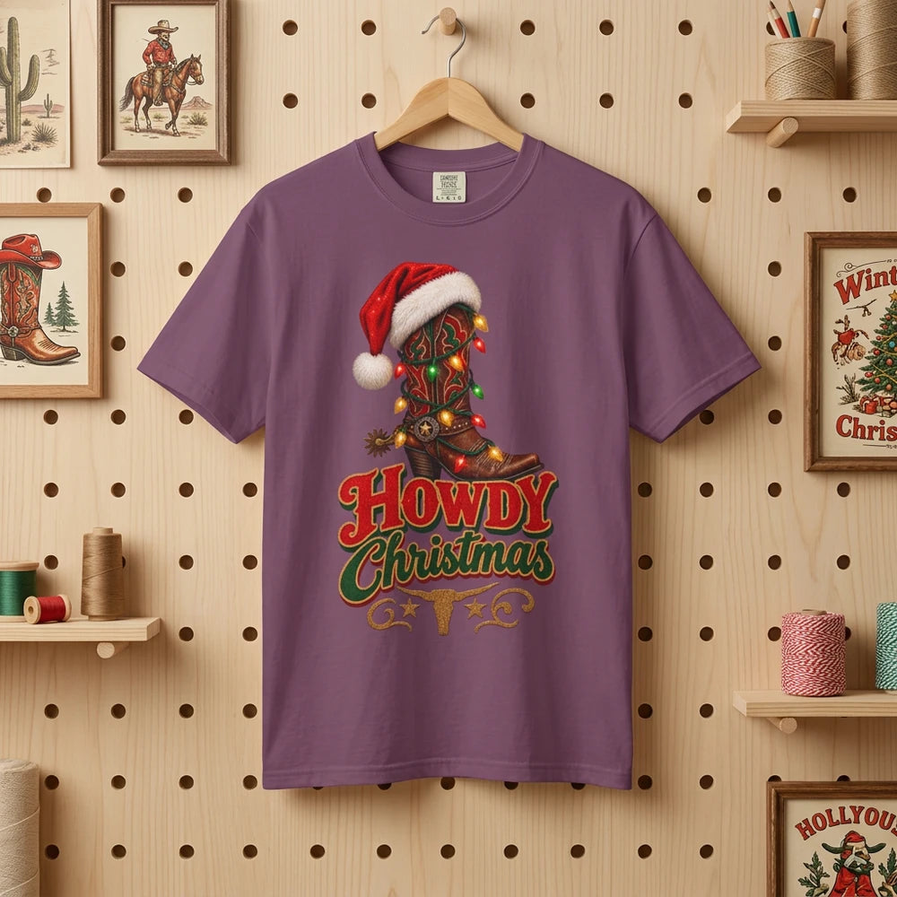 Western Christmas Cowboy Boot T-Shirt