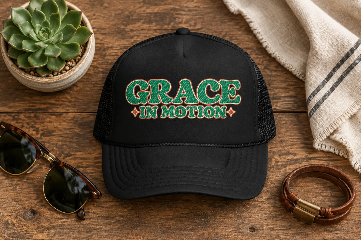 Grace In Motion Trucker Hat — Retro Foam Mesh Cap