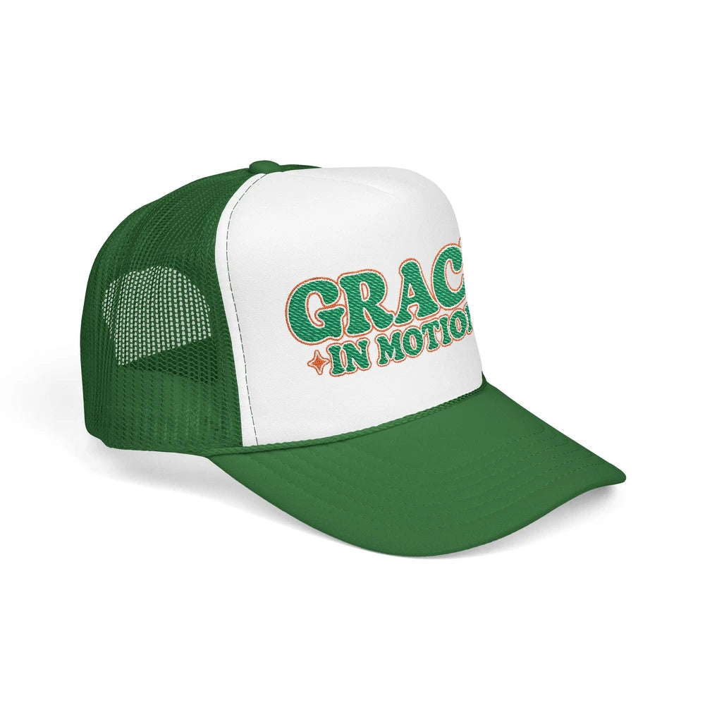 Grace In Motion Trucker Hat — Retro Foam Mesh Cap