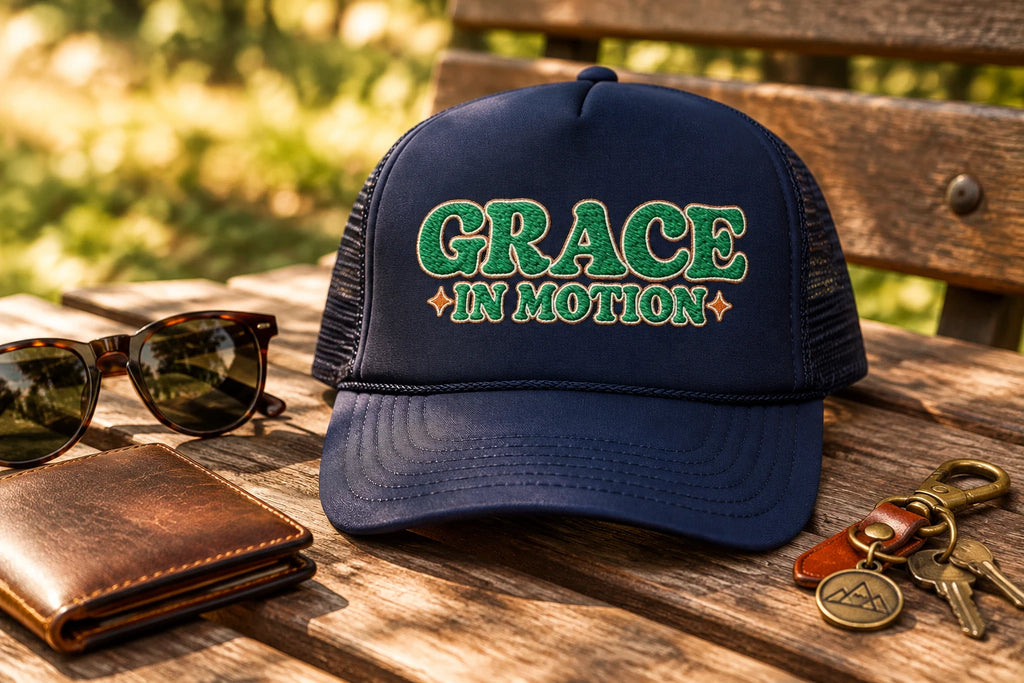 Grace In Motion Trucker Hat — Retro Foam Mesh Cap