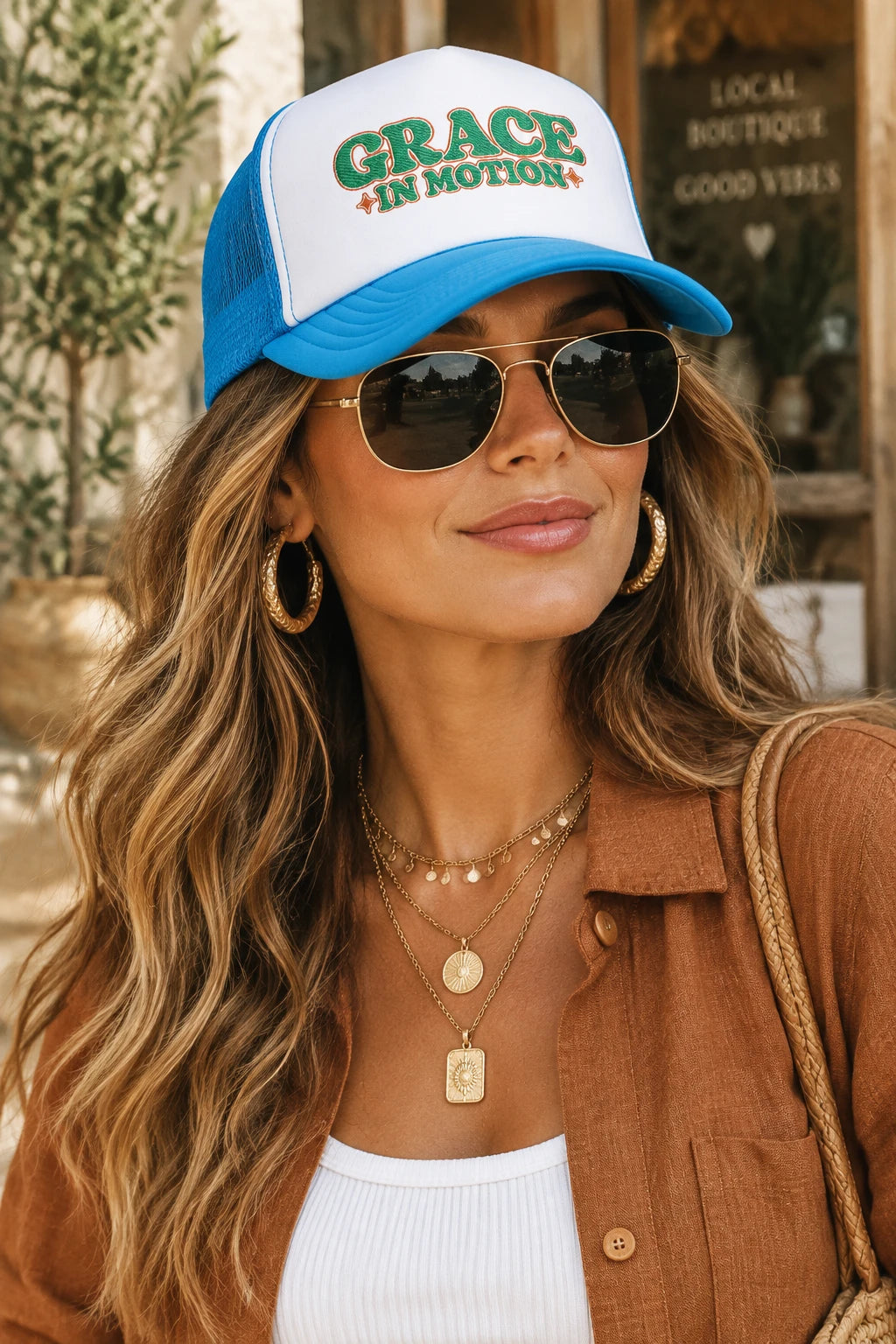 Grace In Motion Trucker Hat — Retro Foam Mesh Cap