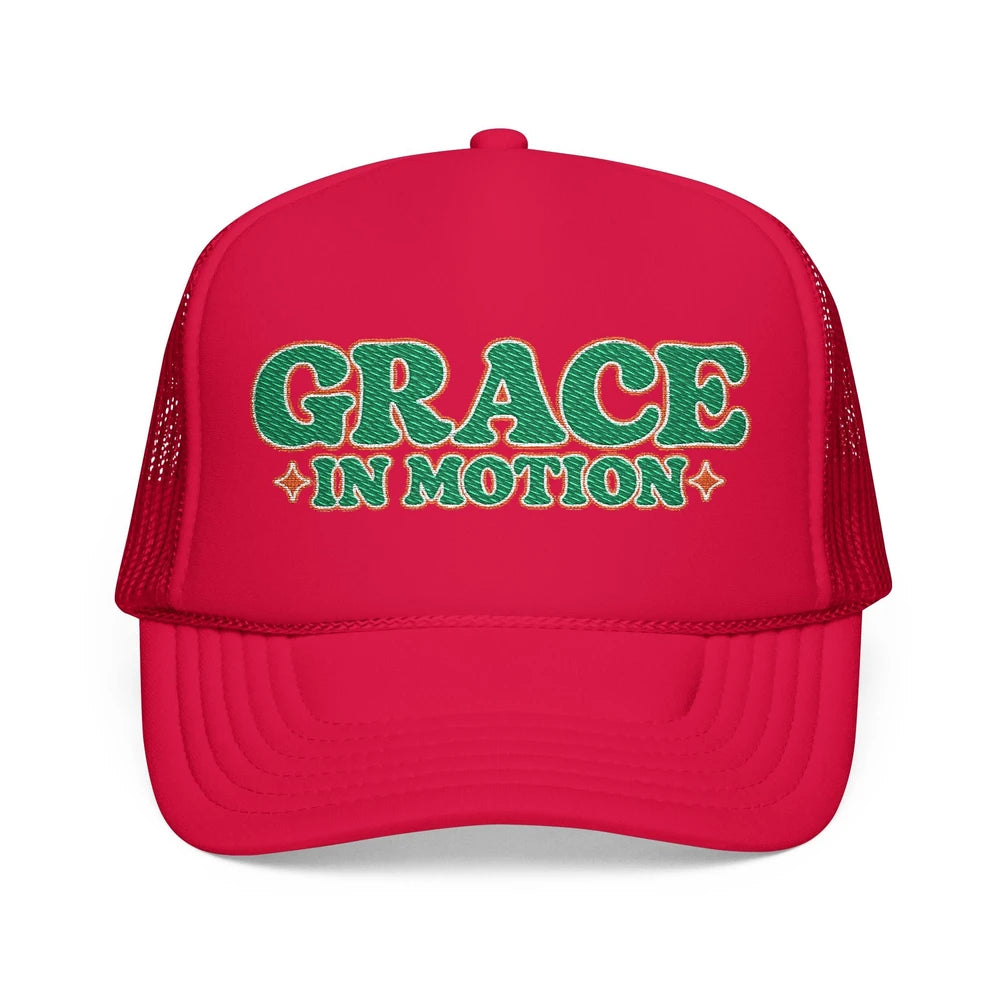 Grace In Motion Trucker Hat — Retro Foam Mesh Cap