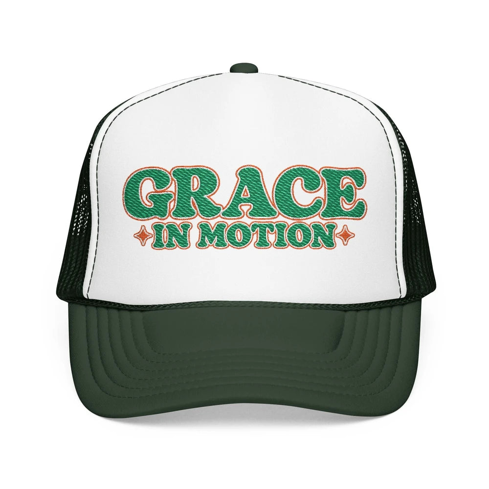 Grace In Motion Trucker Hat — Retro Foam Mesh Cap