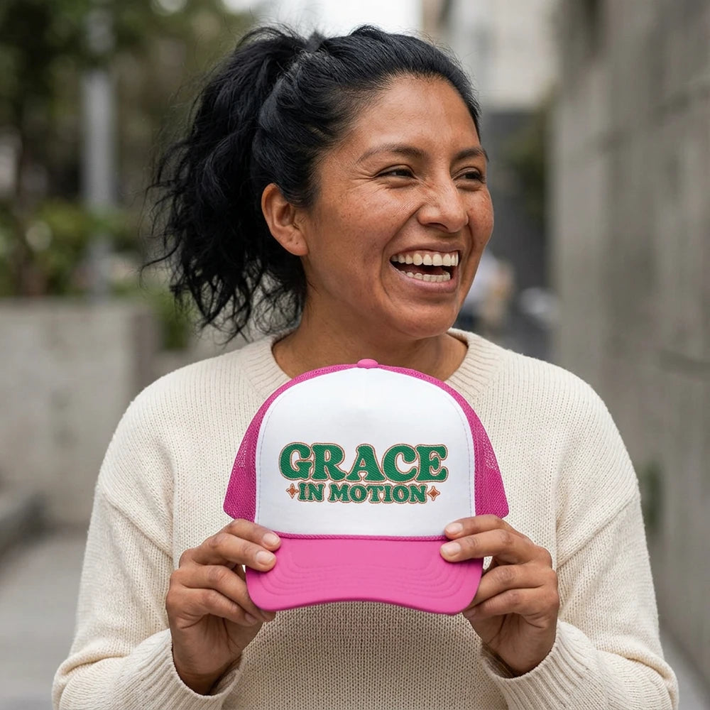 Grace In Motion Trucker Hat — Retro Foam Mesh Cap