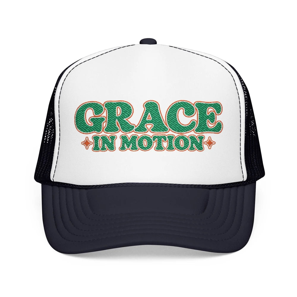 Grace In Motion Trucker Hat — Retro Foam Mesh Cap