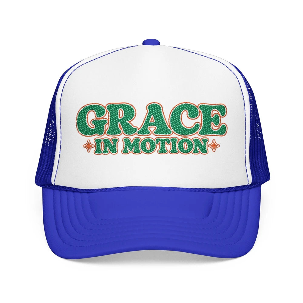 Grace In Motion Trucker Hat — Retro Foam Mesh Cap