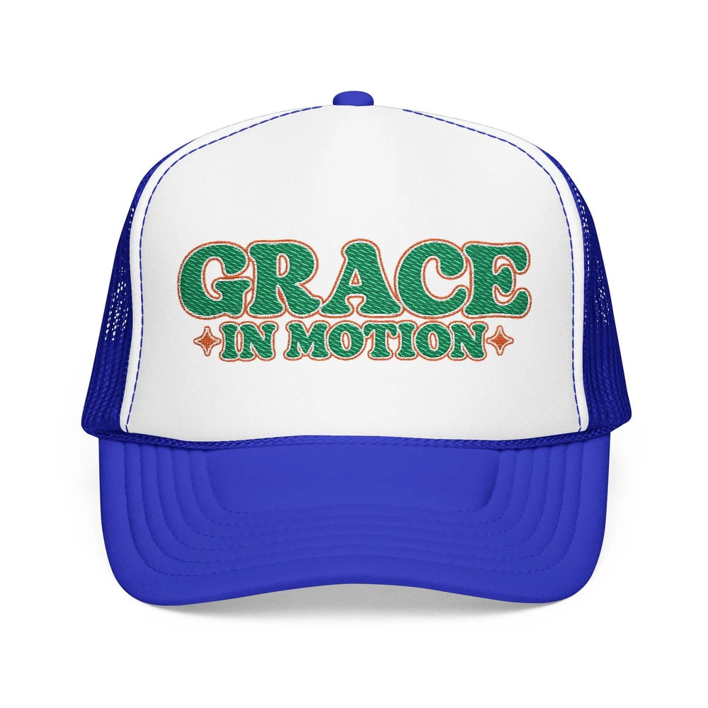 Grace In Motion Trucker Hat — Retro Foam Mesh Cap