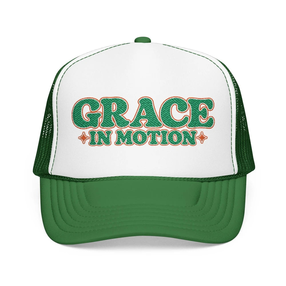 Grace In Motion Trucker Hat — Retro Foam Mesh Cap