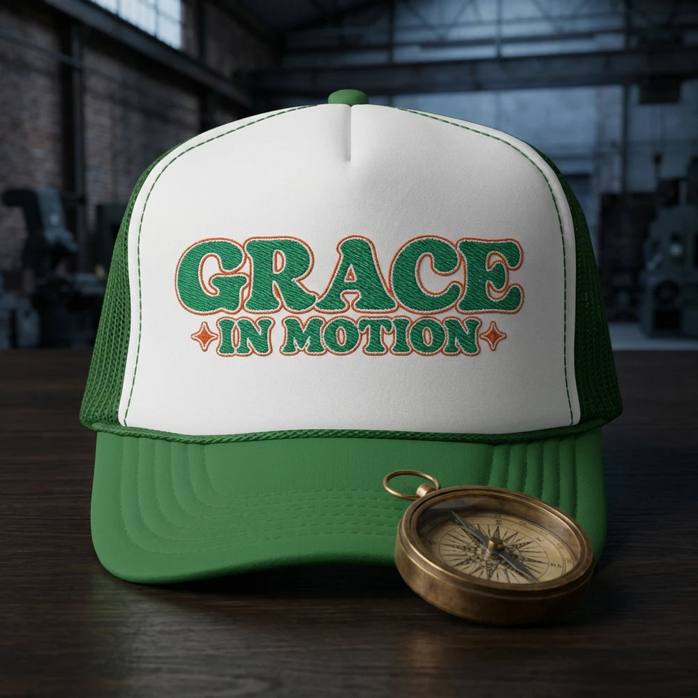 Grace In Motion Trucker Hat — Retro Foam Mesh Cap