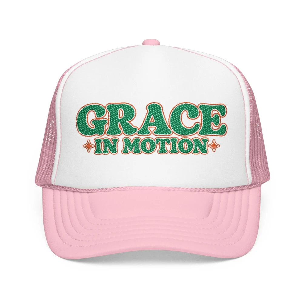 Grace In Motion Trucker Hat — Retro Foam Mesh Cap