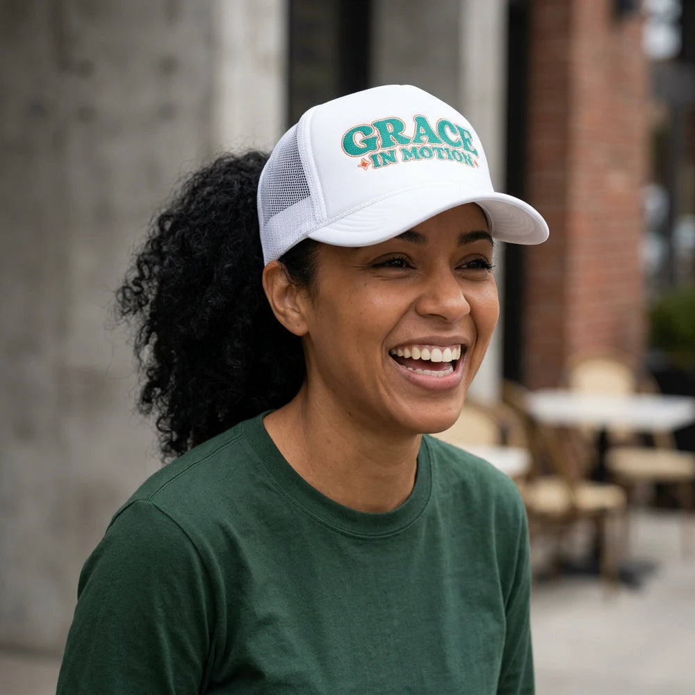 Grace In Motion Trucker Hat — Retro Foam Mesh Cap