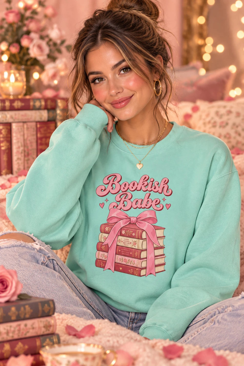 Bookish Babe Cotton Crewneck Sweatshirt