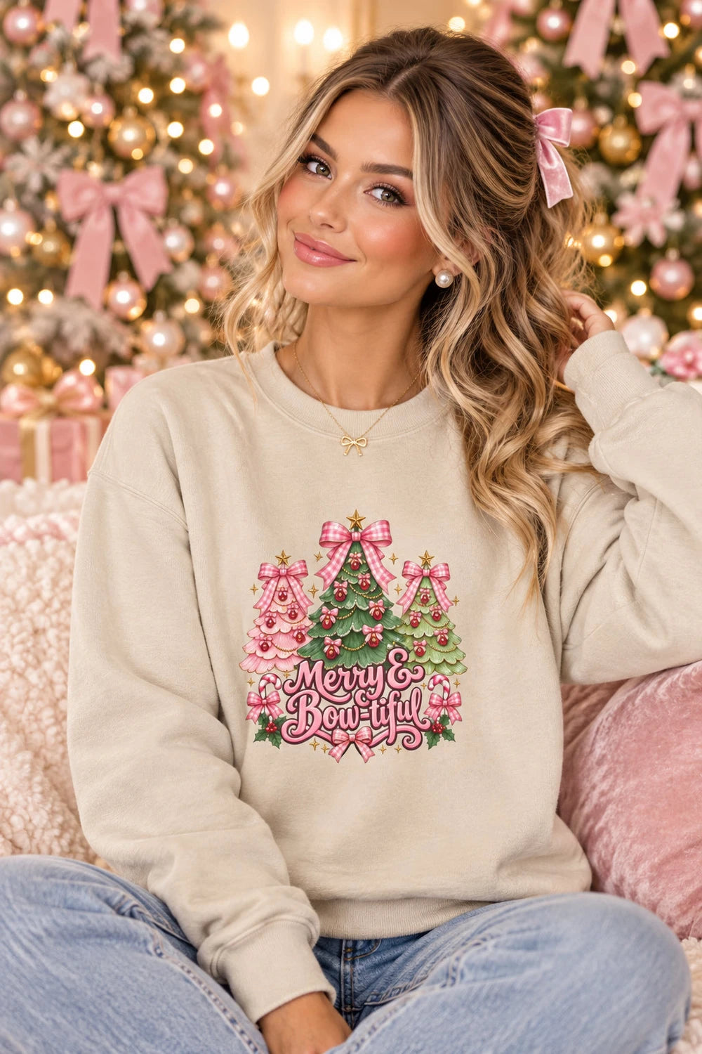 Christmas Tree Graphic Sweatshirt - "Merry & Bright" Holiday Crewneck