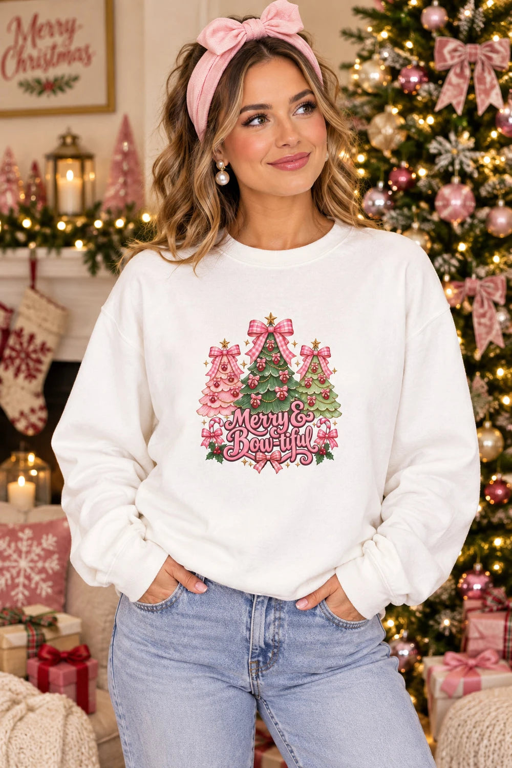 Christmas Tree Graphic Sweatshirt - "Merry & Bright" Holiday Crewneck