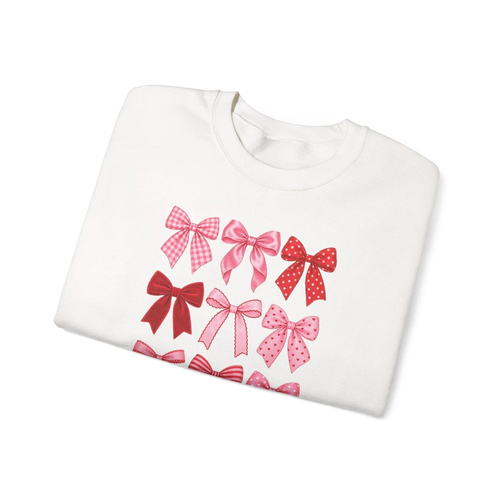 Bow Grid 'Girly Girl' Crewneck Sweatshirt — Pink Ribbon Heart Design