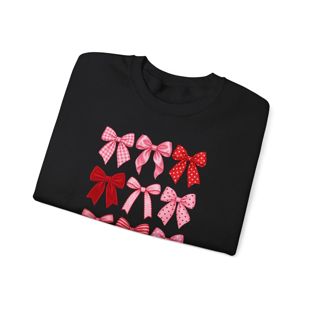 Bow Grid 'Girly Girl' Crewneck Sweatshirt — Pink Ribbon Heart Design