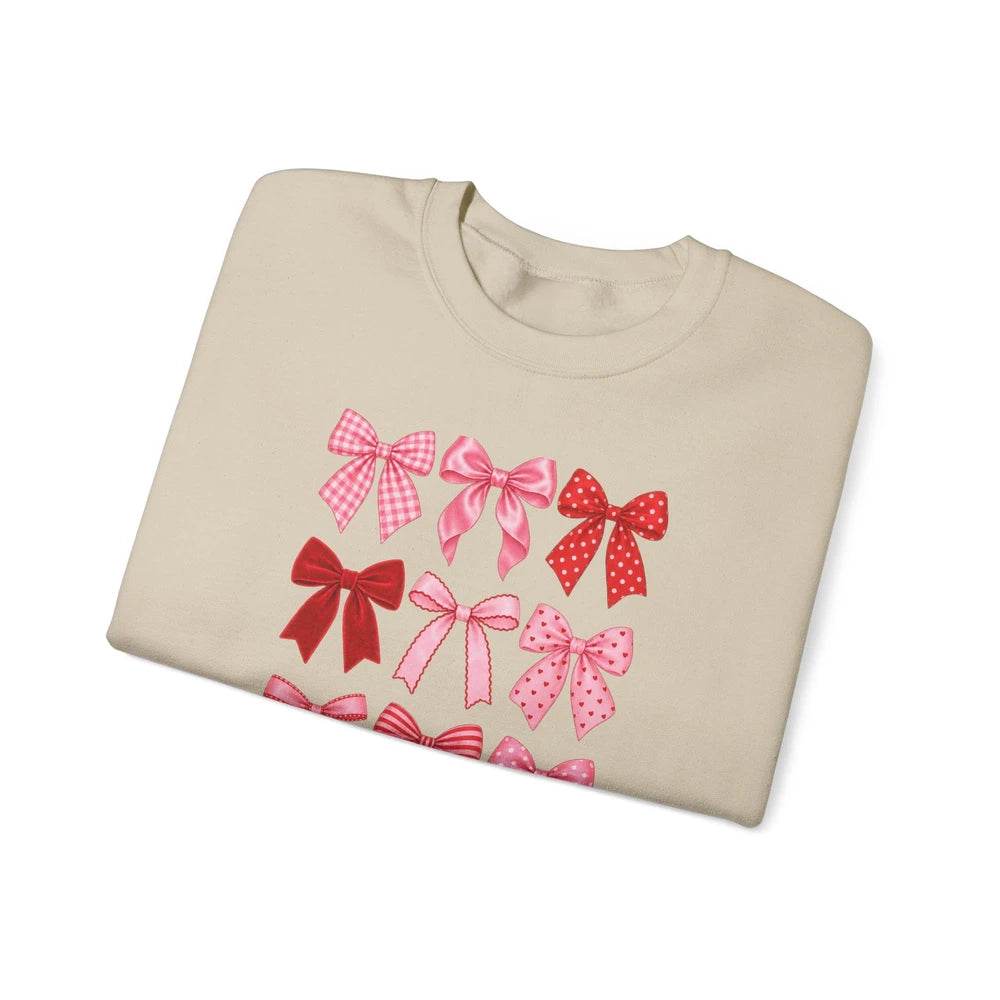 Bow Grid 'Girly Girl' Crewneck Sweatshirt — Pink Ribbon Heart Design