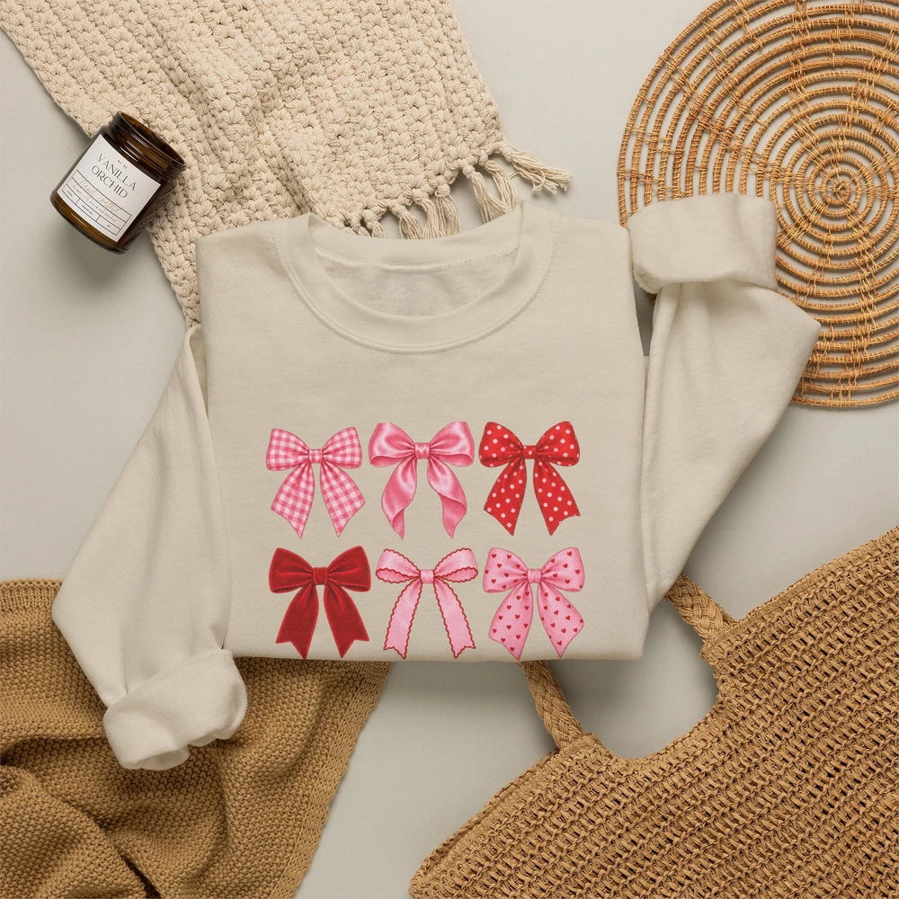 Bow Grid 'Girly Girl' Crewneck Sweatshirt — Pink Ribbon Heart Design